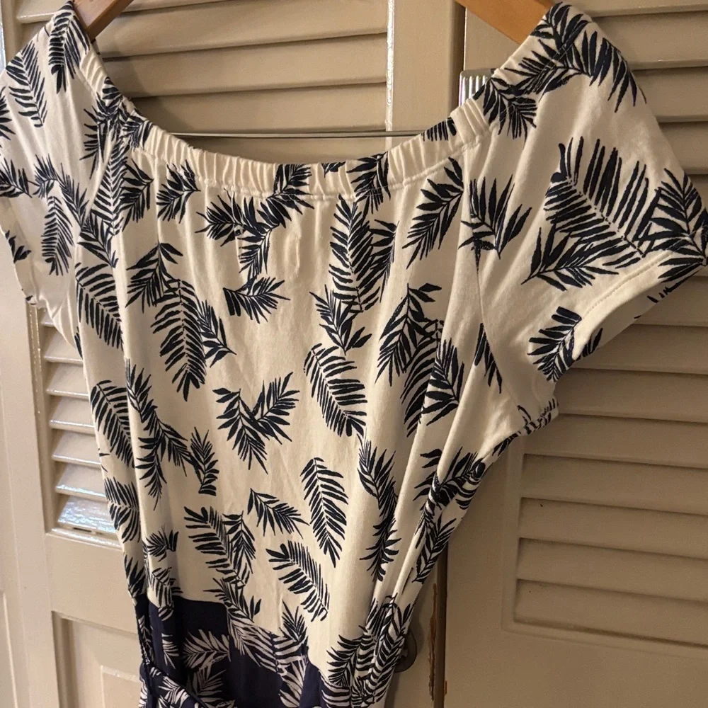 Maison Jules Navy and White Leaf Maxi Dress
